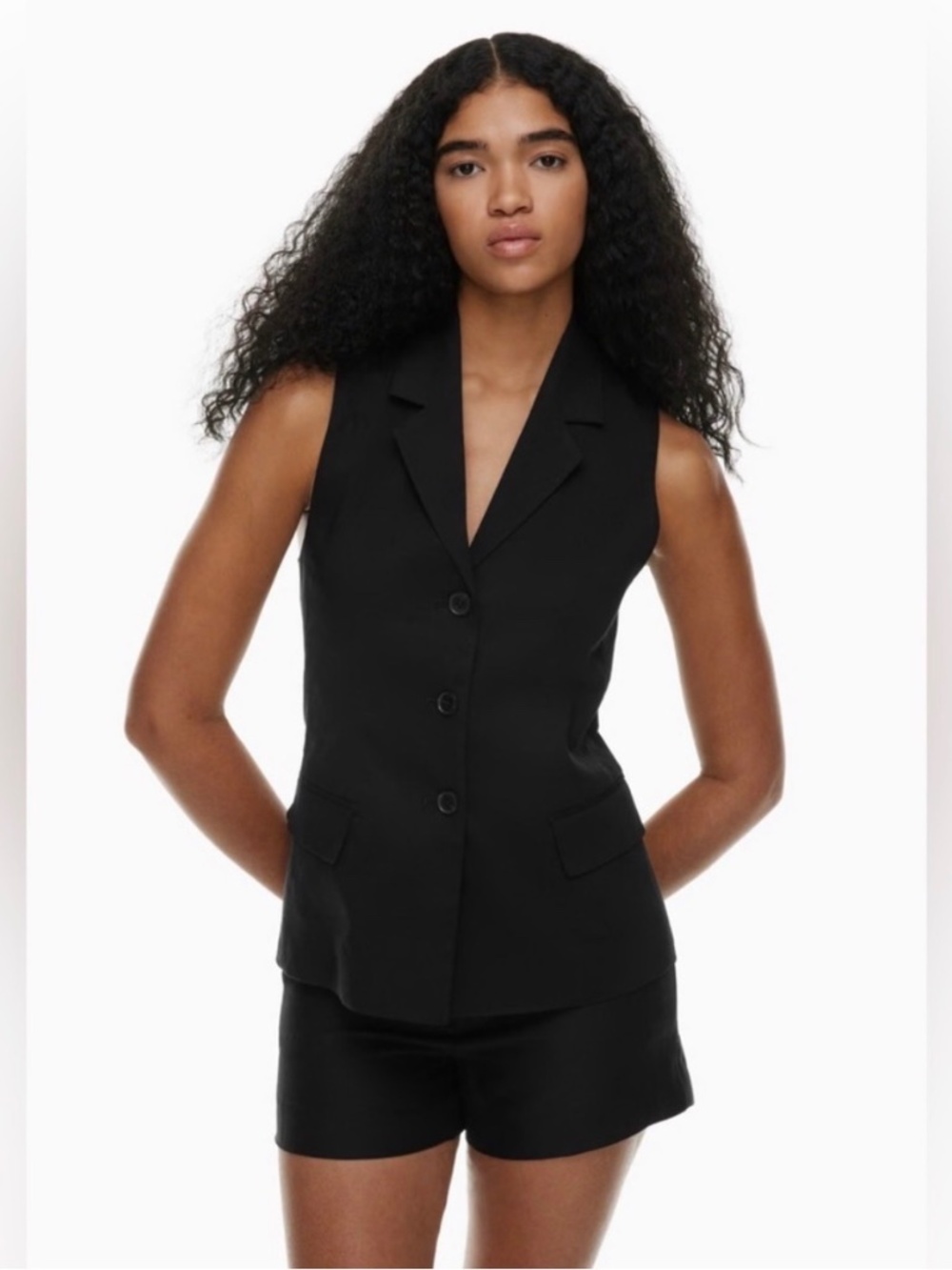 Aritzia Babaton Echelon Linen Vest Black Single-Breasted Size 2